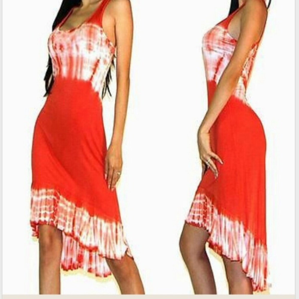 NWOT WOMENS RED ORANGE TIE DYE DRESS SMALL
